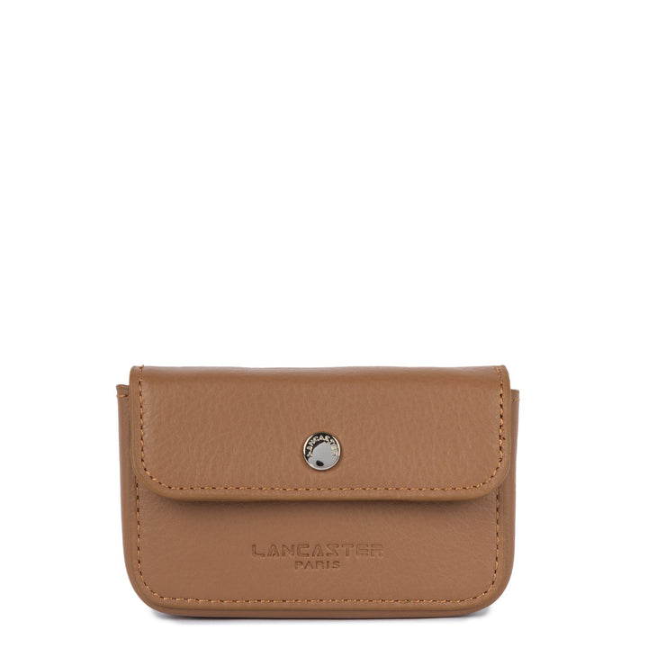 Lancaster Card Holder with Flap and Snap Button Soft PM Camel