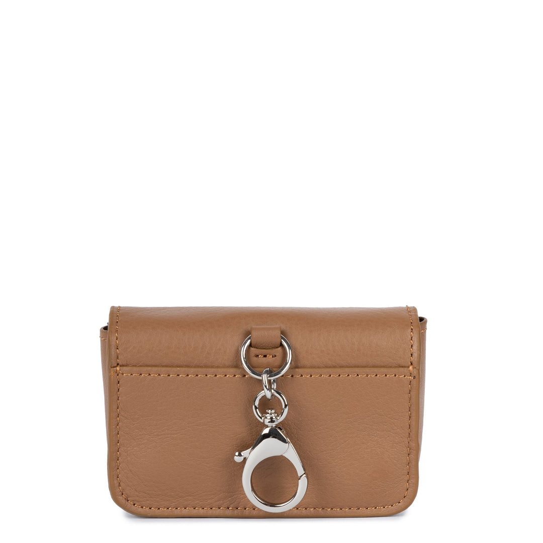 Lancaster Card Holder with Flap and Snap Button Soft PM Camel