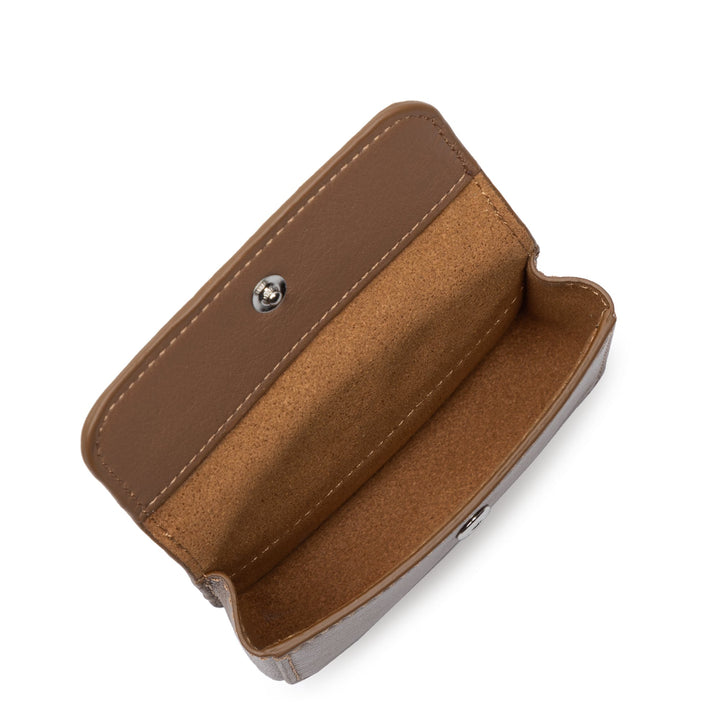 Lancaster Card Holder with Flap and Snap Button Soft PM Camel