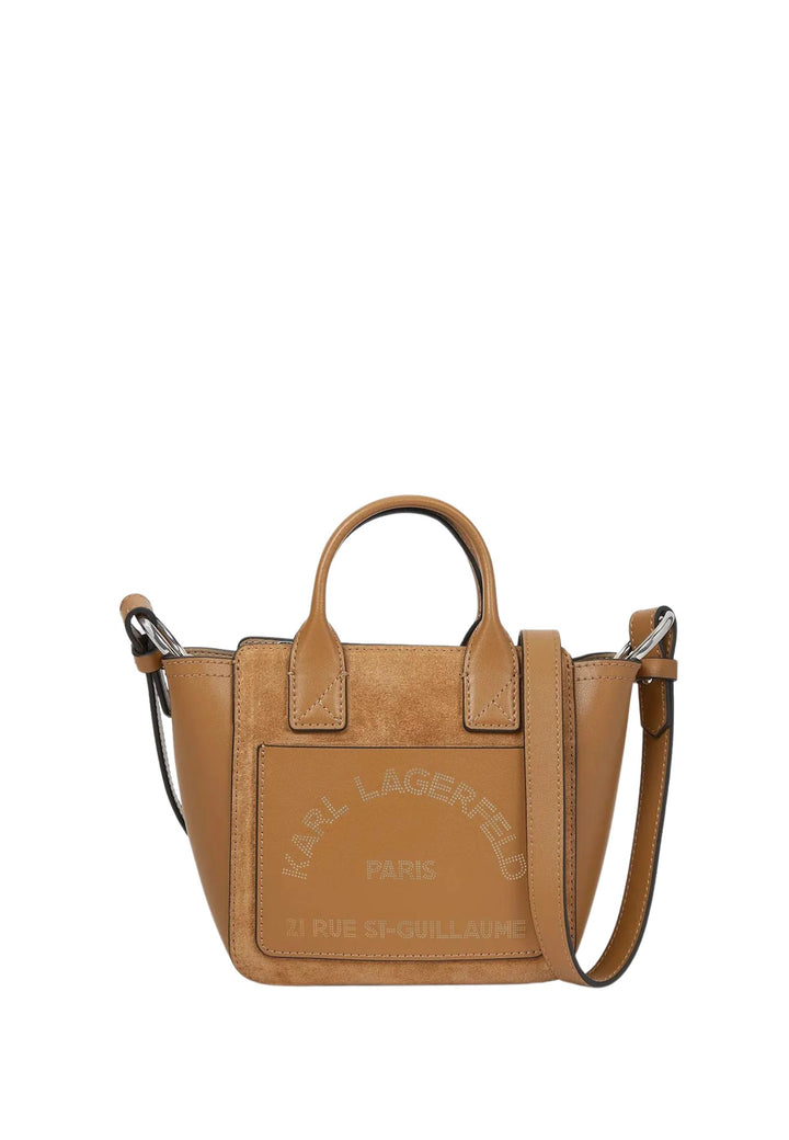 Karl Lagerfeld Mini Tote in camoscio color caramello