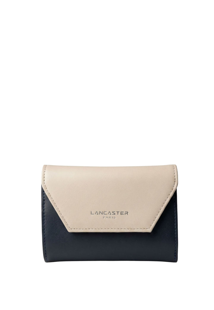 Lancaster Back-to-back Wallet with Flap and Snap Button Smooth Dark Blue - Ecru