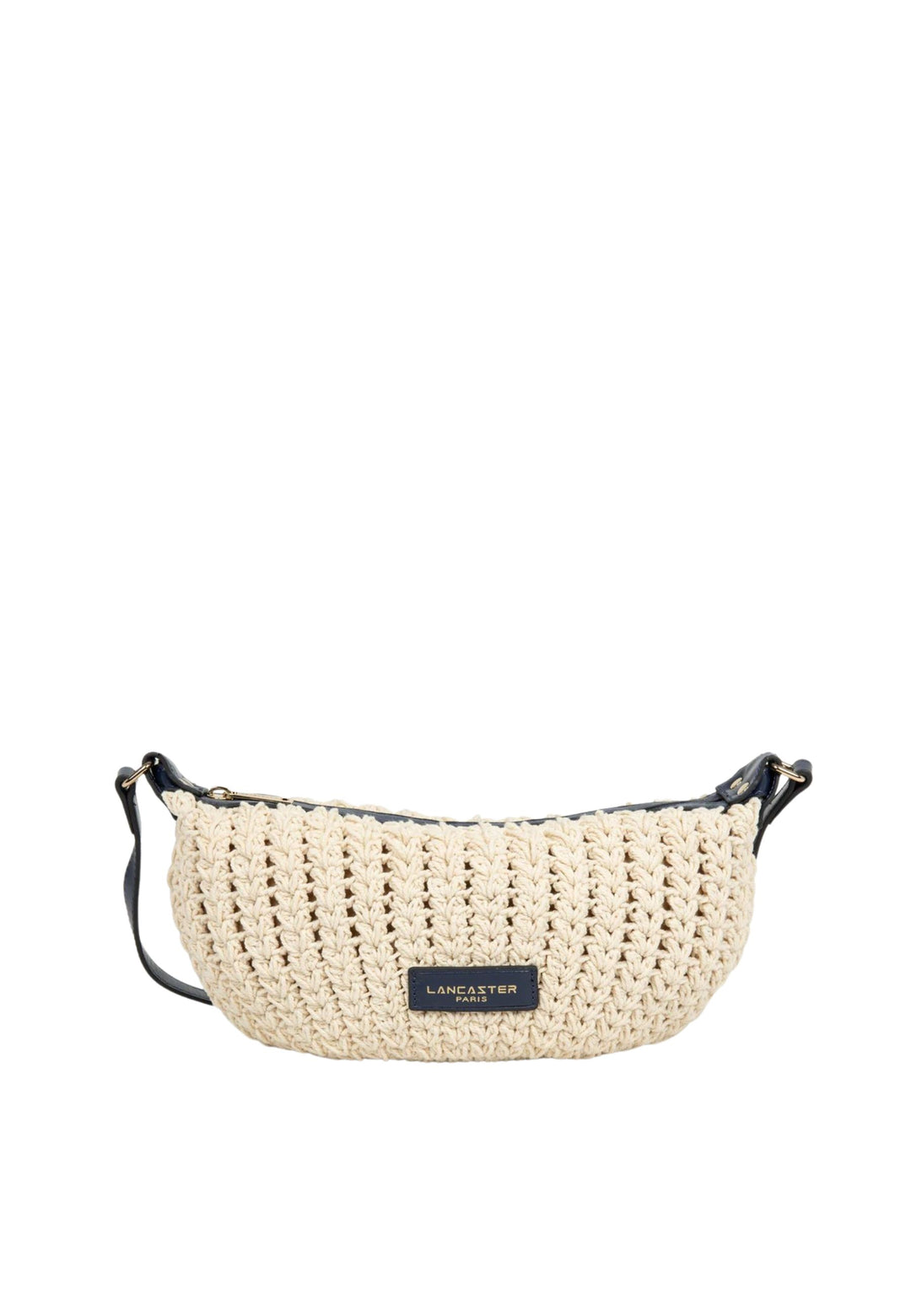 Lancaster Petit Sac Besace Tressé Coton Cuir Bleu