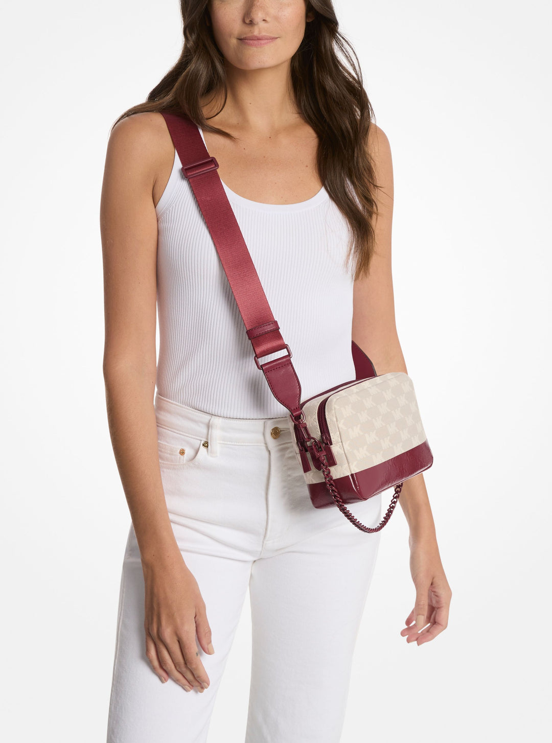Michael Kors Kabelka přes rameno Bryant Kůže & Žakár 32T5TYTC6J Mulberry
