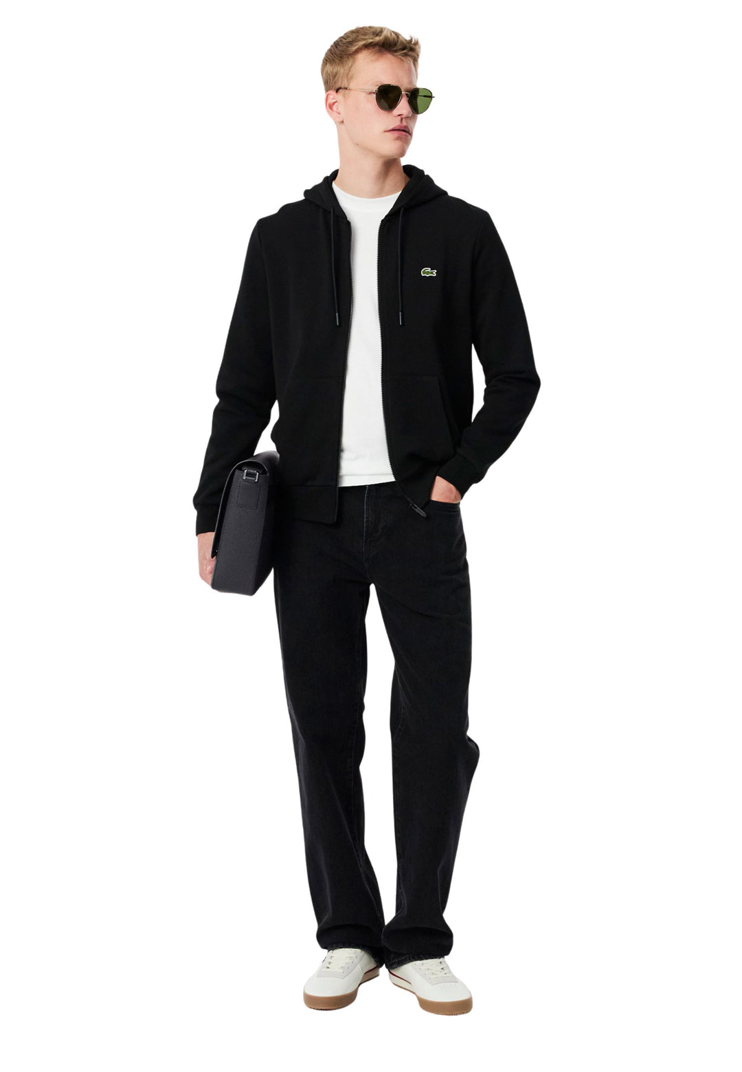 Lacoste Stor Chantaco messenger taske i læder Sort