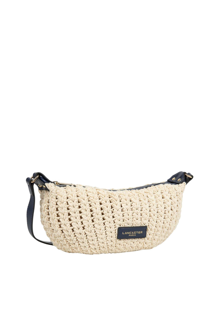 Lancaster Petit Sac Besace Tressé Coton Cuir Bleu