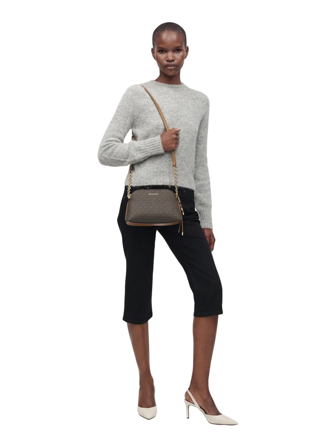 Michael Kors Sac Bandoulière Freddie Petit Dôme Marron