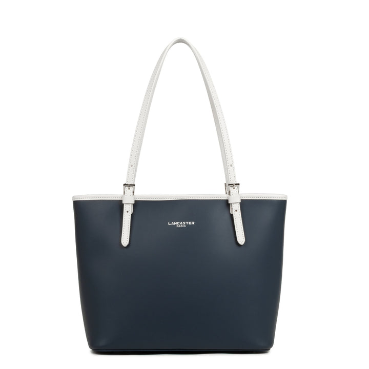 Lancaster Sac cabas épaule Zippée M Smooth Bleu Foncé - Ecru