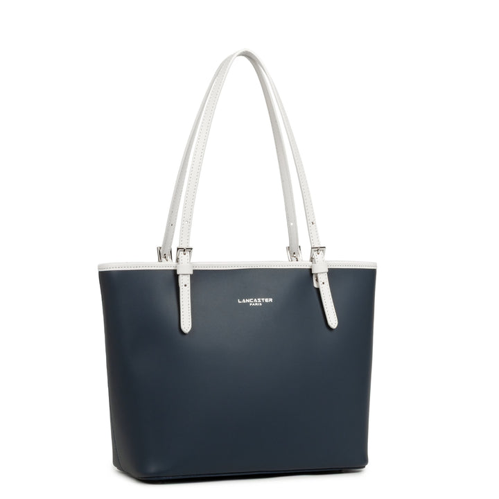 Lancaster Sac cabas épaule Zippée M Smooth Bleu Foncé - Ecru