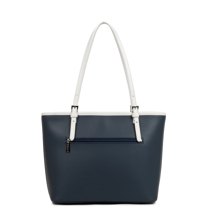 Lancaster Sac cabas épaule Zippée M Smooth Bleu Foncé - Ecru