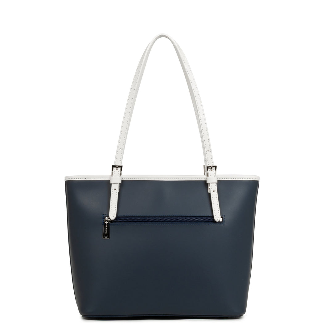Lancaster Sac cabas épaule Zippée M Smooth Bleu Foncé - Ecru