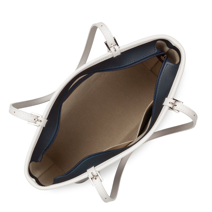 Lancaster Sac cabas épaule Zippée M Smooth Bleu Foncé - Ecru