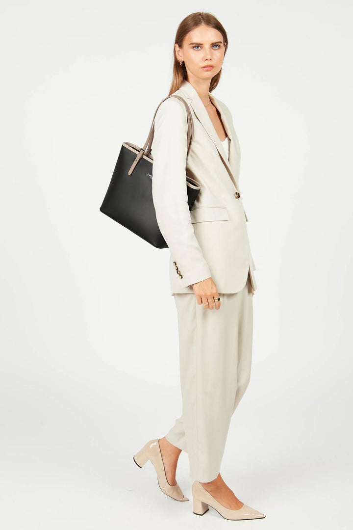 Lancaster Sac cabas épaule Zippée M Smooth Noir - Nude Clair - Nude Foncé