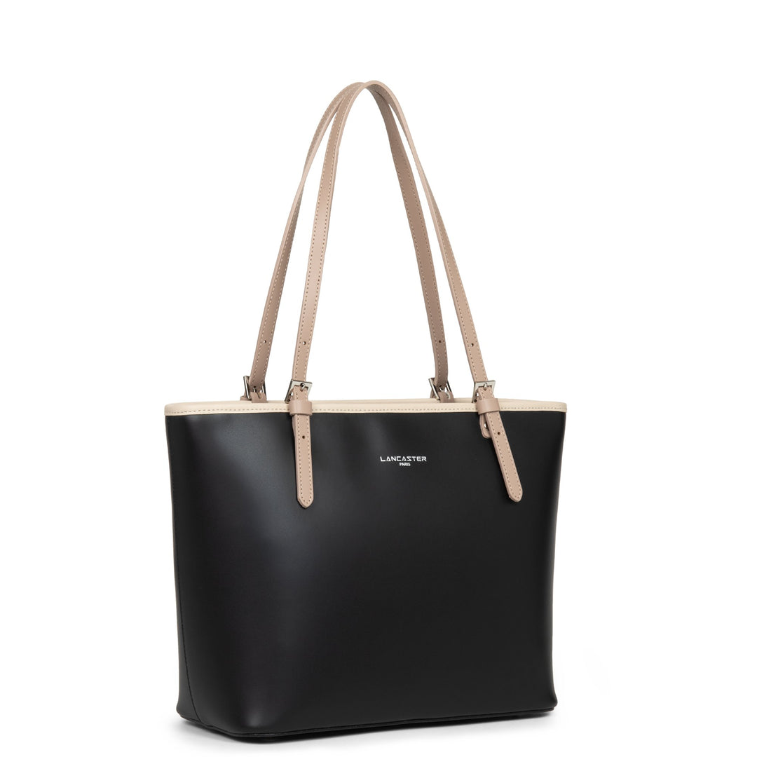 Lancaster Sac cabas épaule Zippée M Smooth Noir - Nude Clair - Nude Foncé