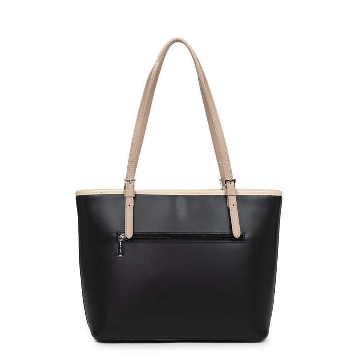 Lancaster Sac cabas épaule Zippée M Smooth Noir - Nude Clair - Nude Foncé