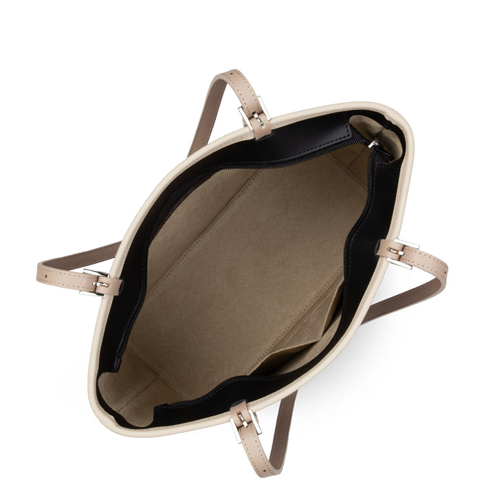Lancaster Sac cabas épaule Zippée M Smooth Noir - Nude Clair - Nude Foncé