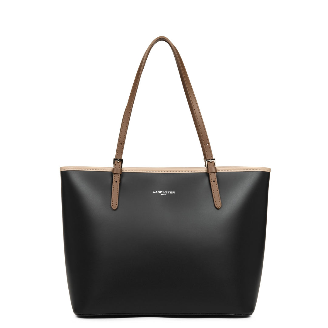 Lancaster Sac cabas épaule Zippée L Smooth Noir - Nude - Vison