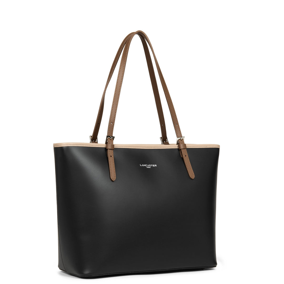Lancaster Sac cabas épaule Zippée L Smooth Noir - Nude - Vison