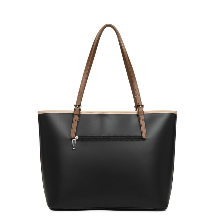 Lancaster Sac cabas épaule Zippée L Smooth Noir - Nude - Vison