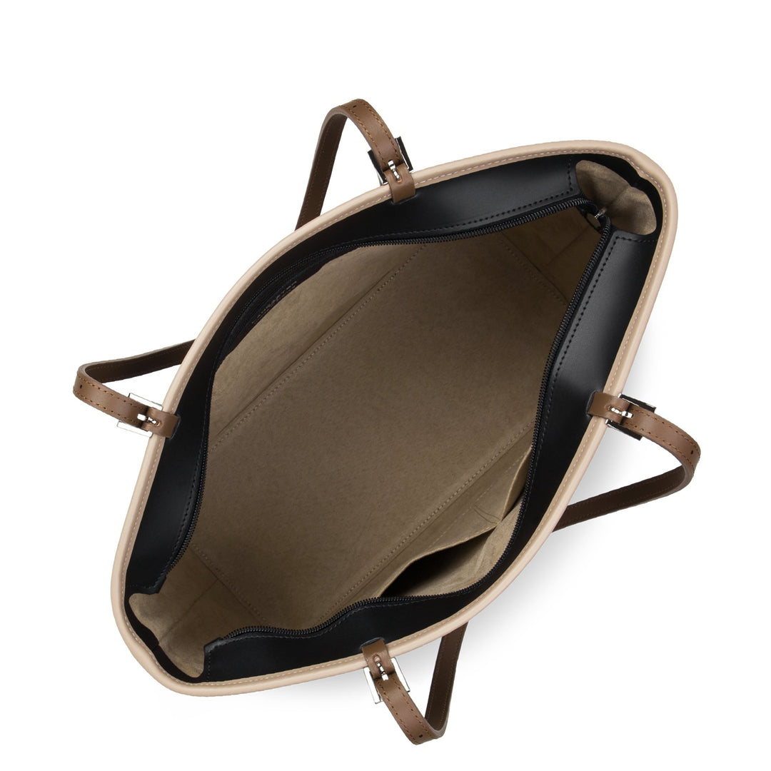 Lancaster Sac cabas épaule Zippée L Smooth Noir - Nude - Vison