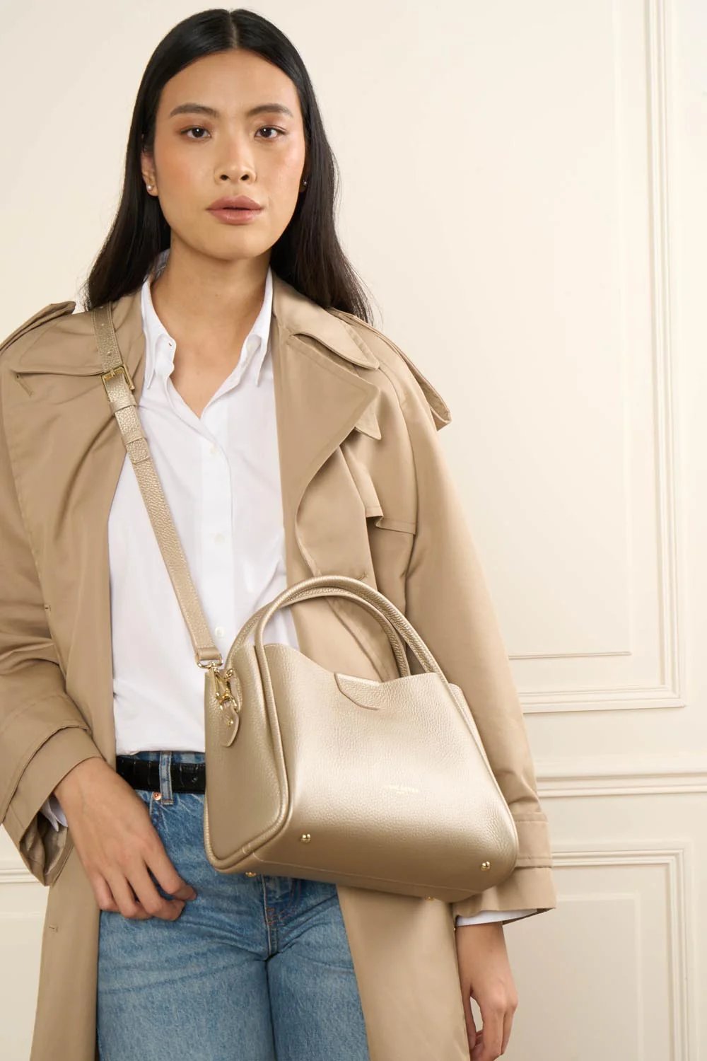 Lancaster Handtasche Aimantée M Ida Double Or pâle - In - Nude