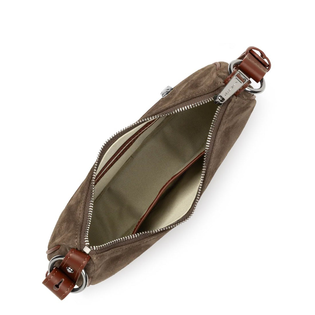 Lancaster Sac besace Zippé S Suède Châtaigne