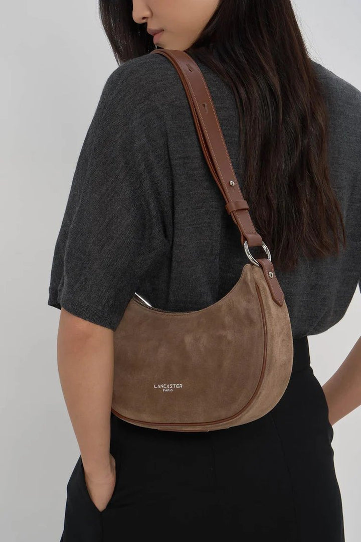 Lancaster Sac besace Zippé S Suède Châtaigne