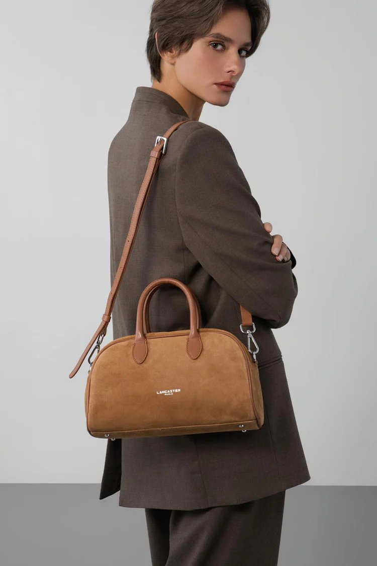 Lancaster Handväska bowling Zip M Suede 480-085 Kamel