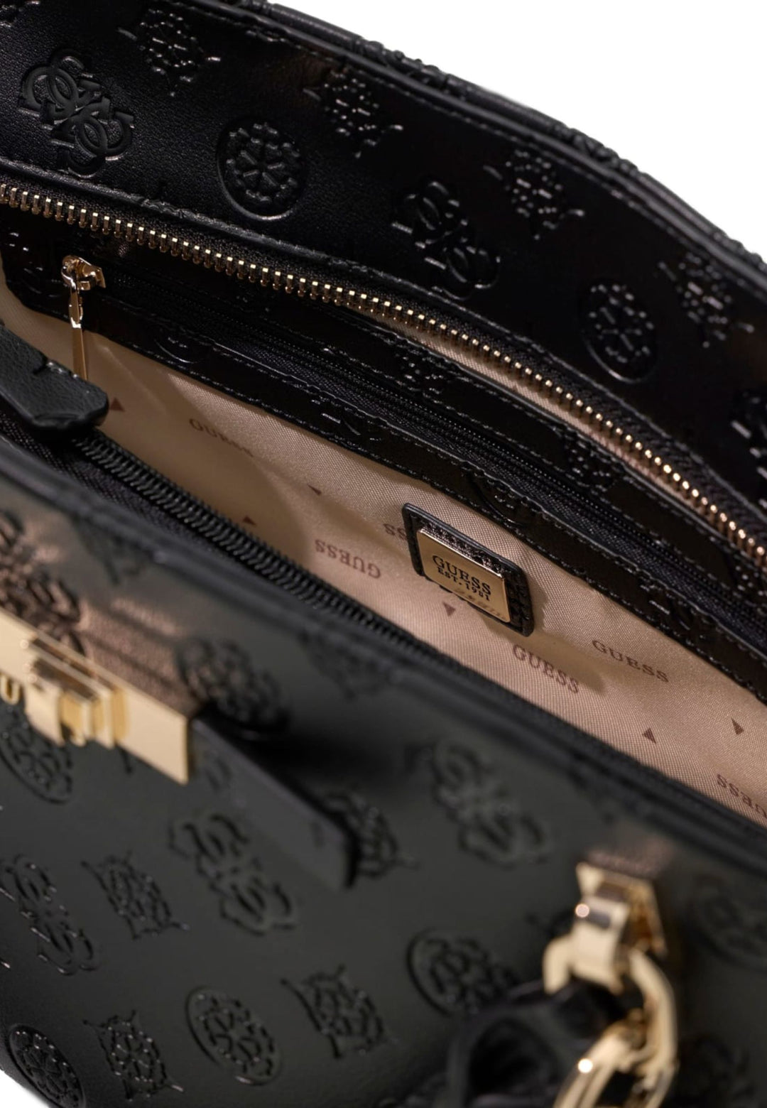 Guess Sac à Main Carmella 3 Compartiments Black Logo
