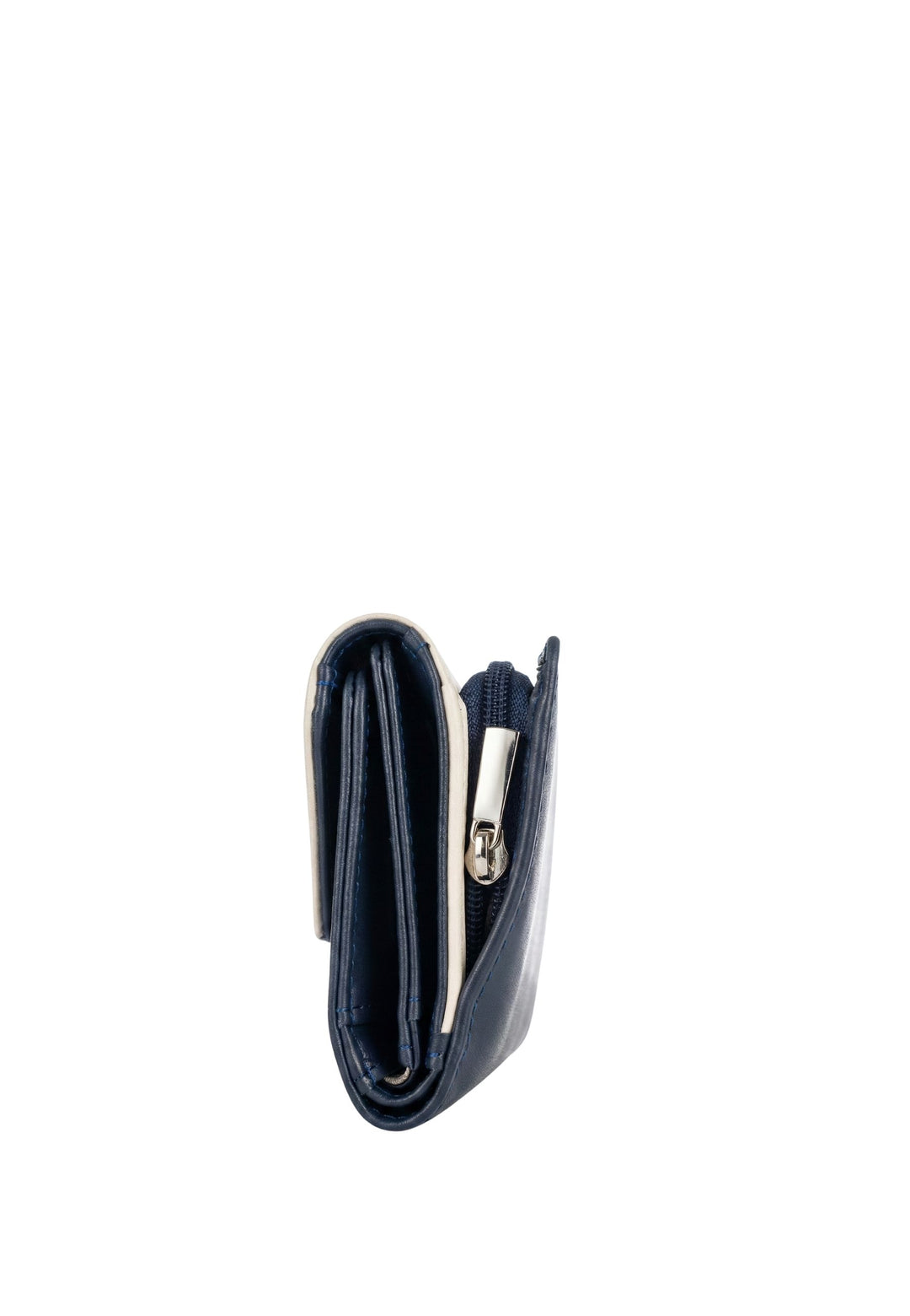 Lancaster Back-to-back Wallet with Flap and Snap Button Smooth Dark Blue - Ecru