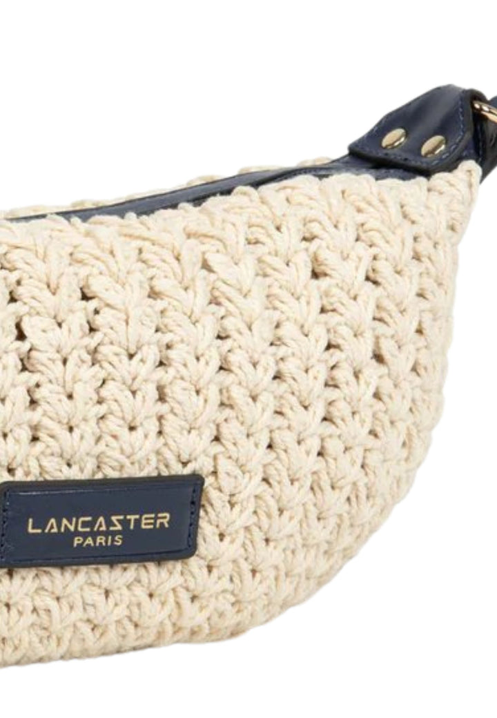 Lancaster Petit Sac Besace Tressé Coton Cuir Bleu