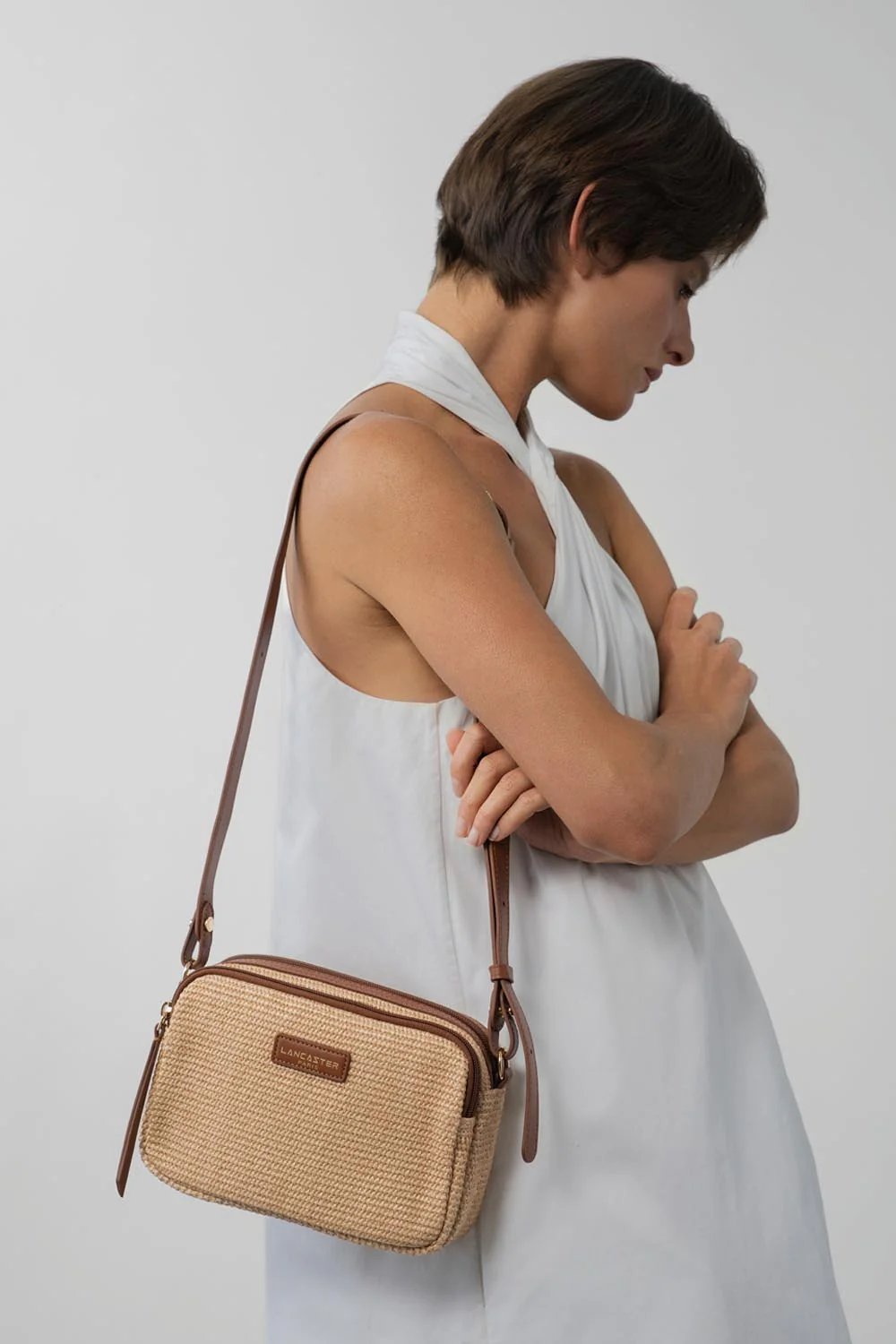 Lancaster Mini-Umhängetasche Osier Leder Cognac