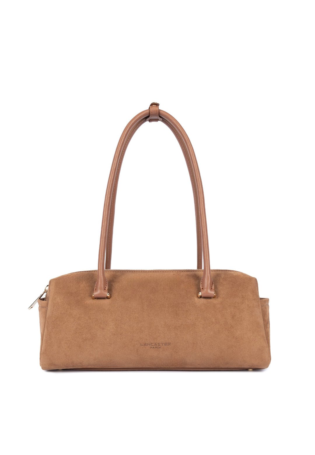 Lancaster Beutel mat Klapp Zippéiert Suède Cube Camel