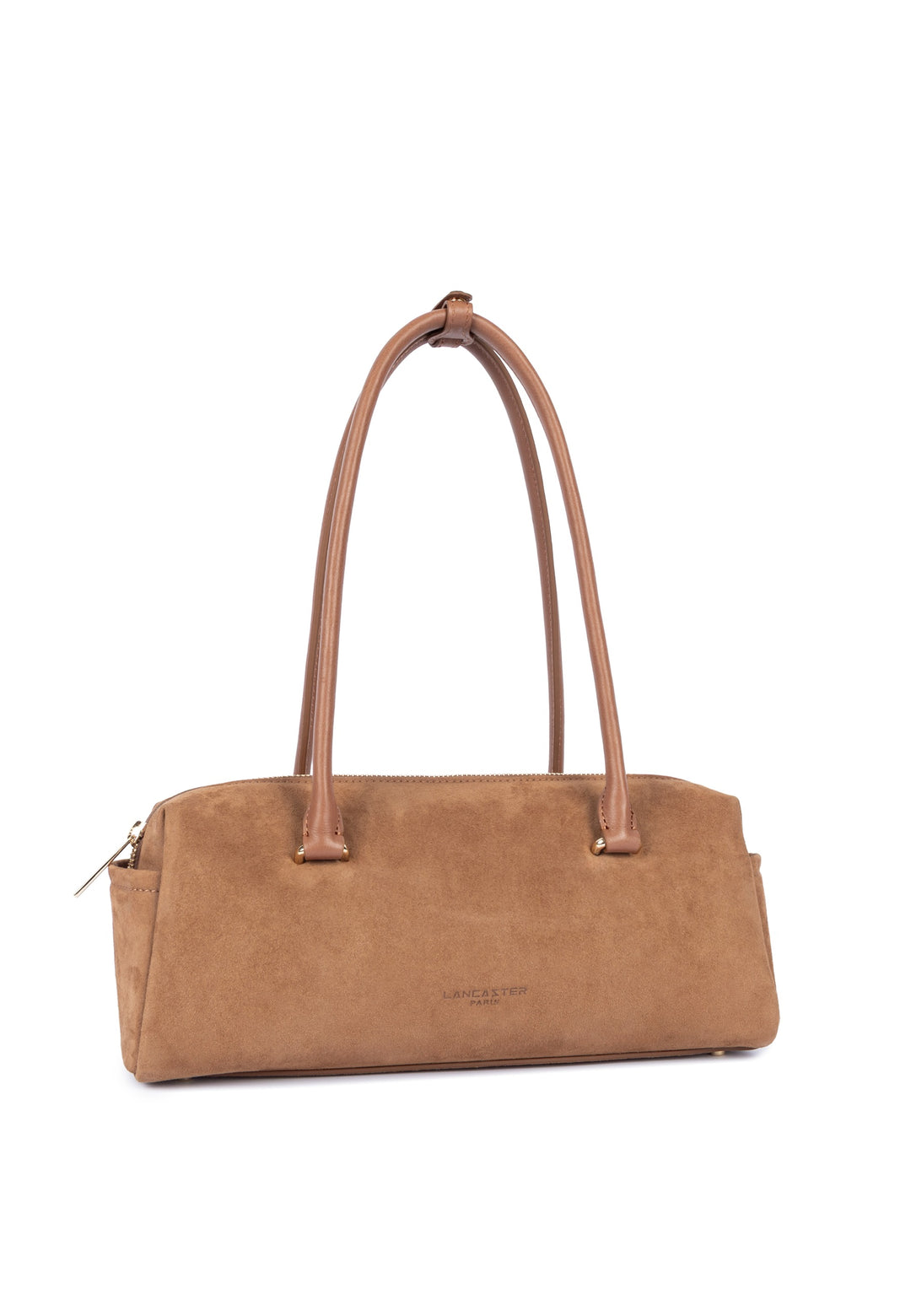 Lancaster Beutel mat Klapp Zippéiert Suède Cube Camel