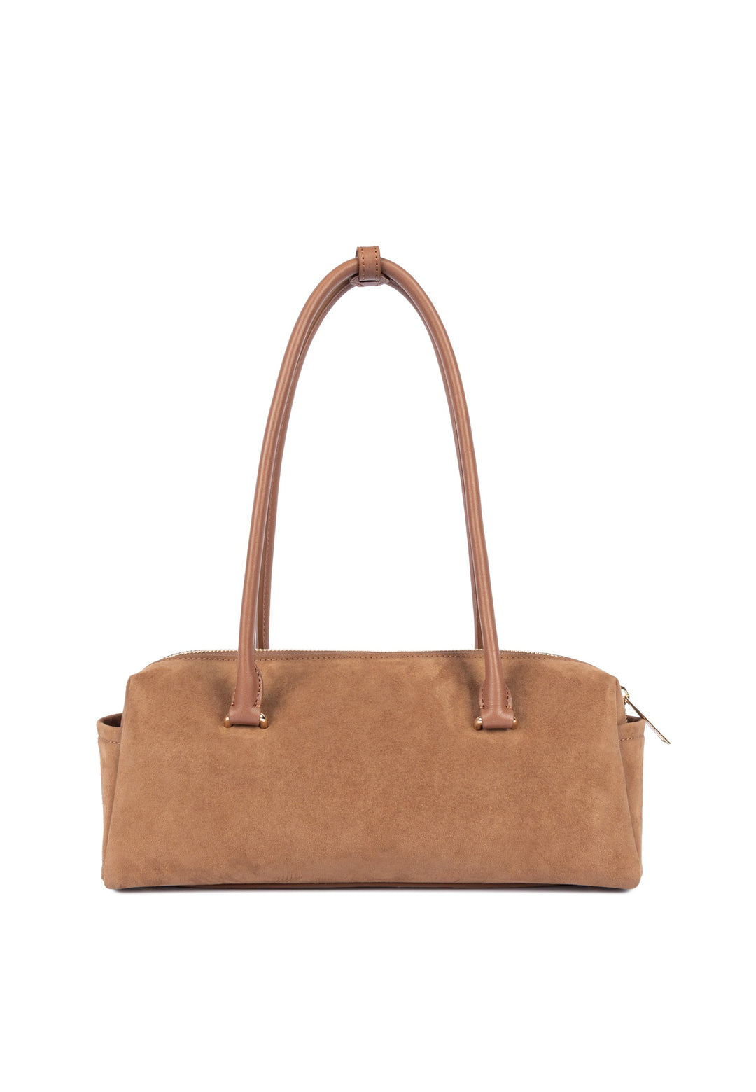 Lancaster Beutel mat Klapp Zippéiert Suède Cube Camel