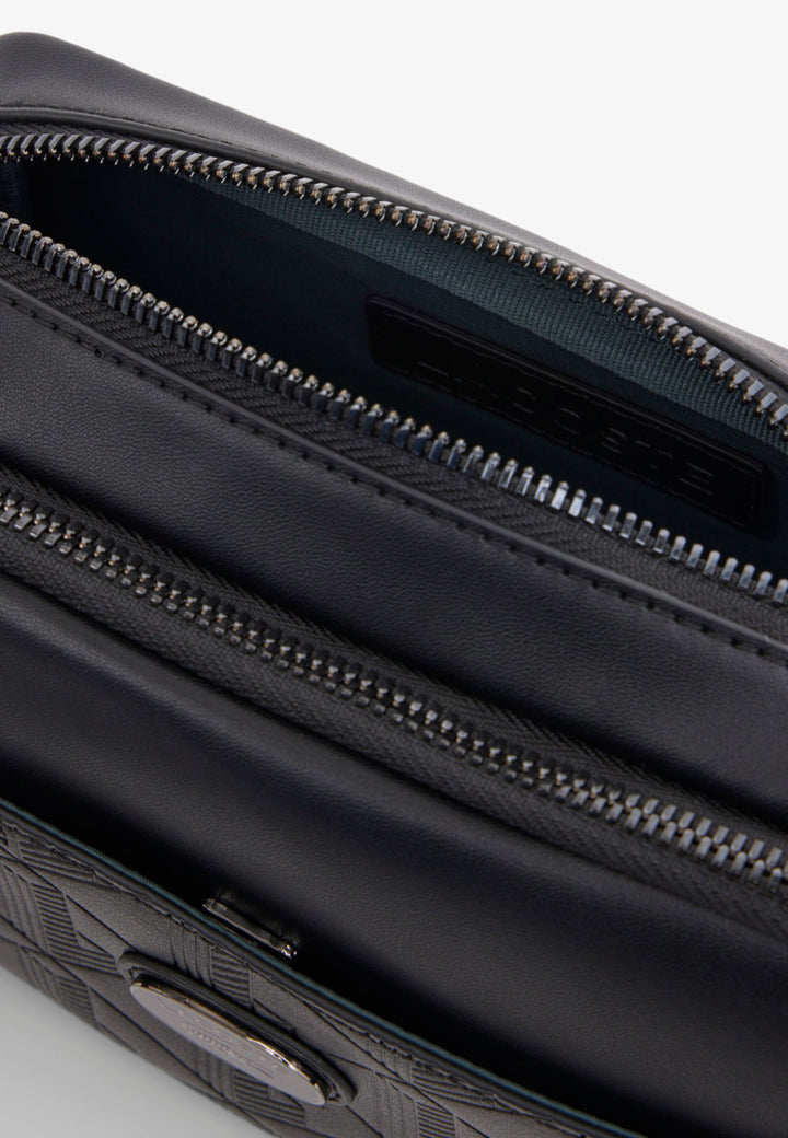 Lacoste Sacoche monogramme en cuir Noir