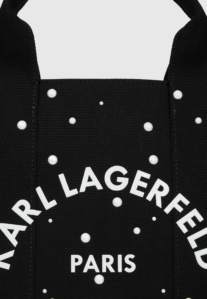 Karl Lagerfeld fyrkantig tygväska med pärlor, svart