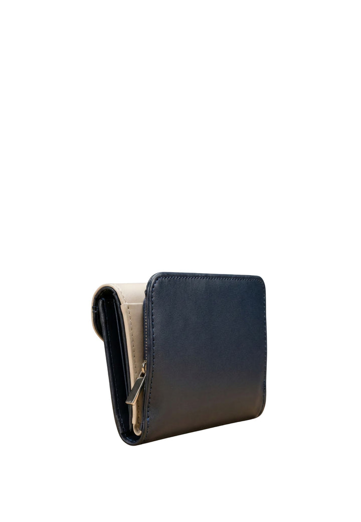 Lancaster Back-to-back Wallet with Flap and Snap Button Smooth Dark Blue - Ecru