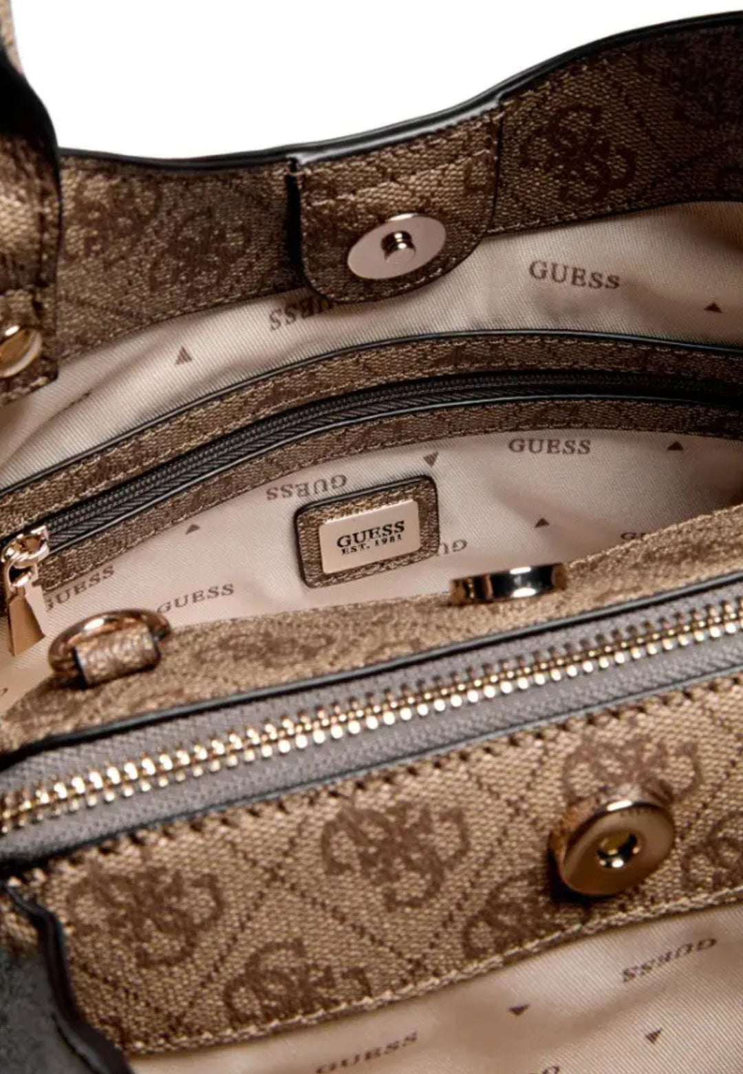 Guess Lorella Petit Monogramme Latte Logo Tote Bag