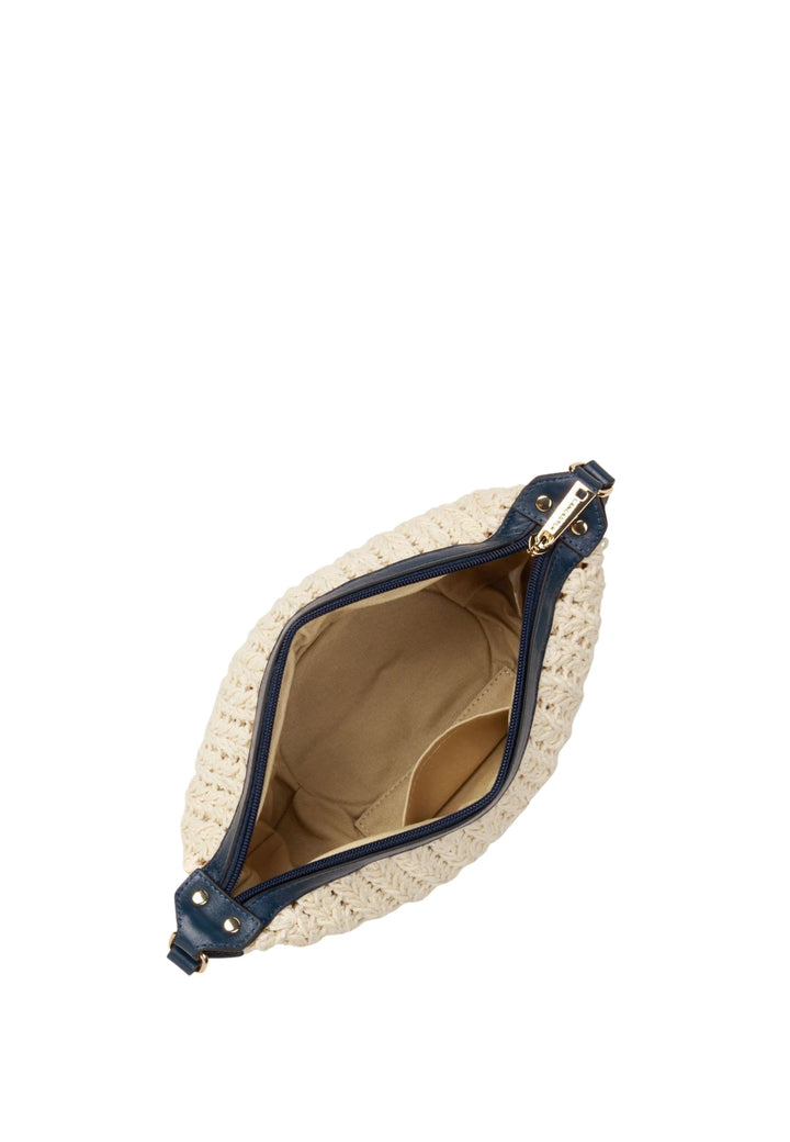 Lancaster Petit Sac Besace Tressé Coton Cuir Bleu