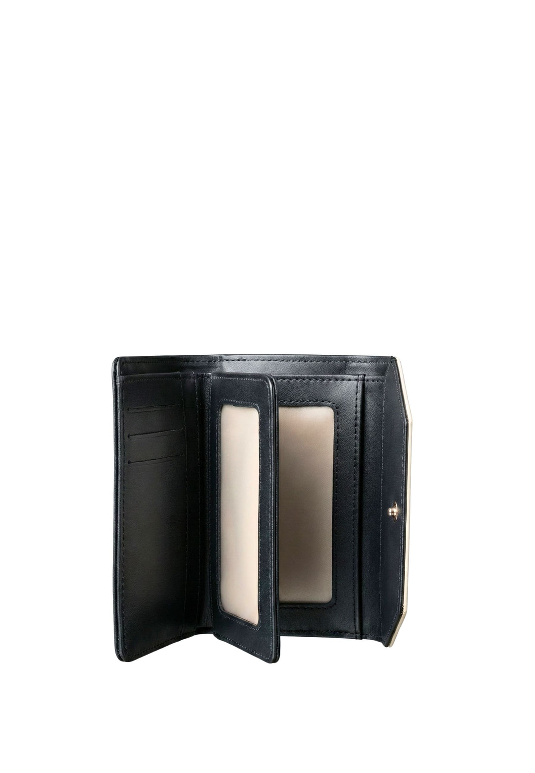Lancaster Back-to-back Wallet with Flap and Snap Button Smooth Dark Blue - Ecru