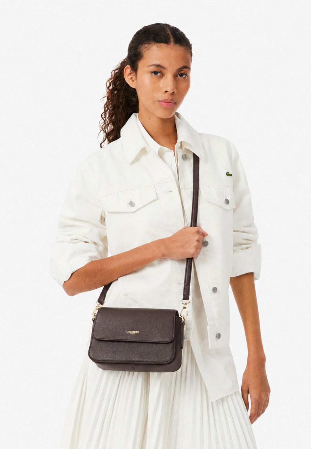 Lacoste Schoudertas Champs-Élysées Leer Bruin donker