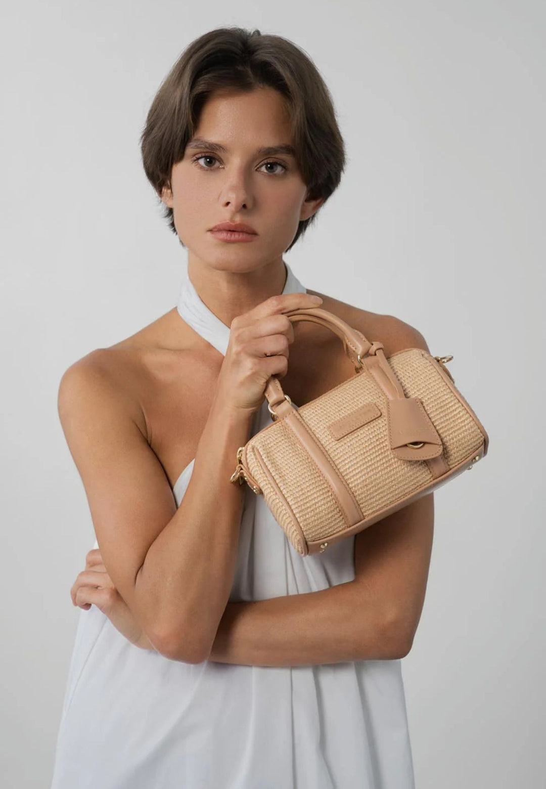Borsa a bauletto Lancaster Mini Osier in pelle naturale