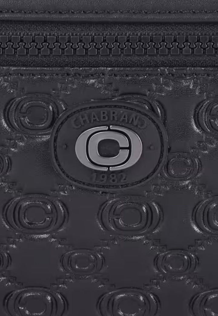 Mini tracolla Chabrand nera in tela spalmata logata e pelle