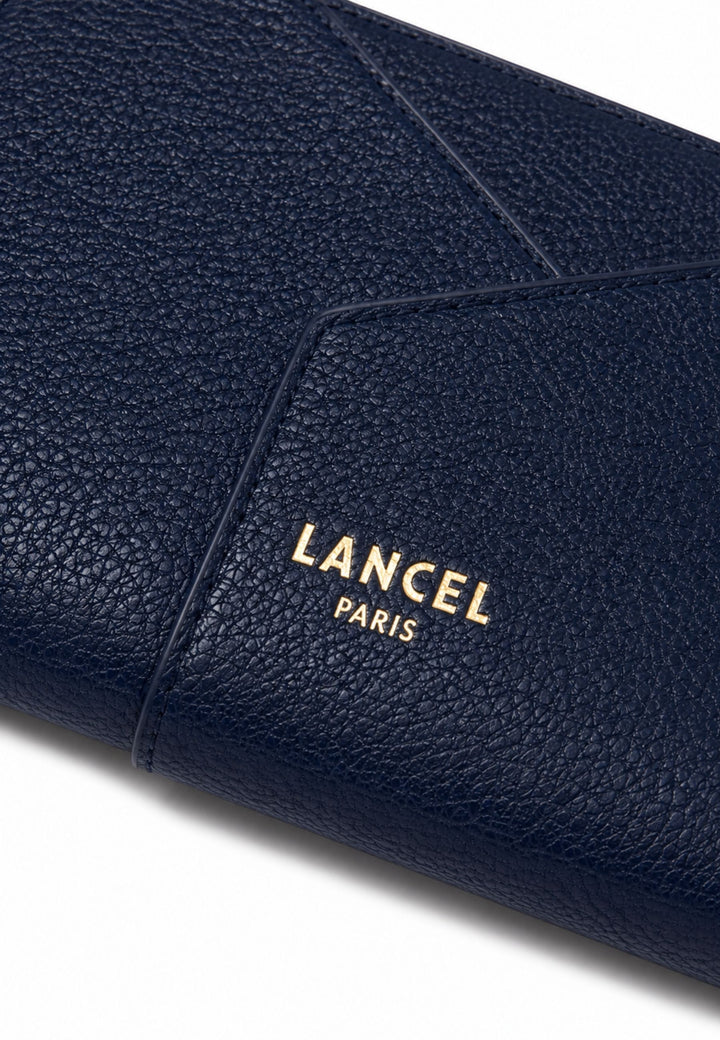 Lancel Enveloppe Portefeuille Rectangulaire Zippé Cuir Ultramarine