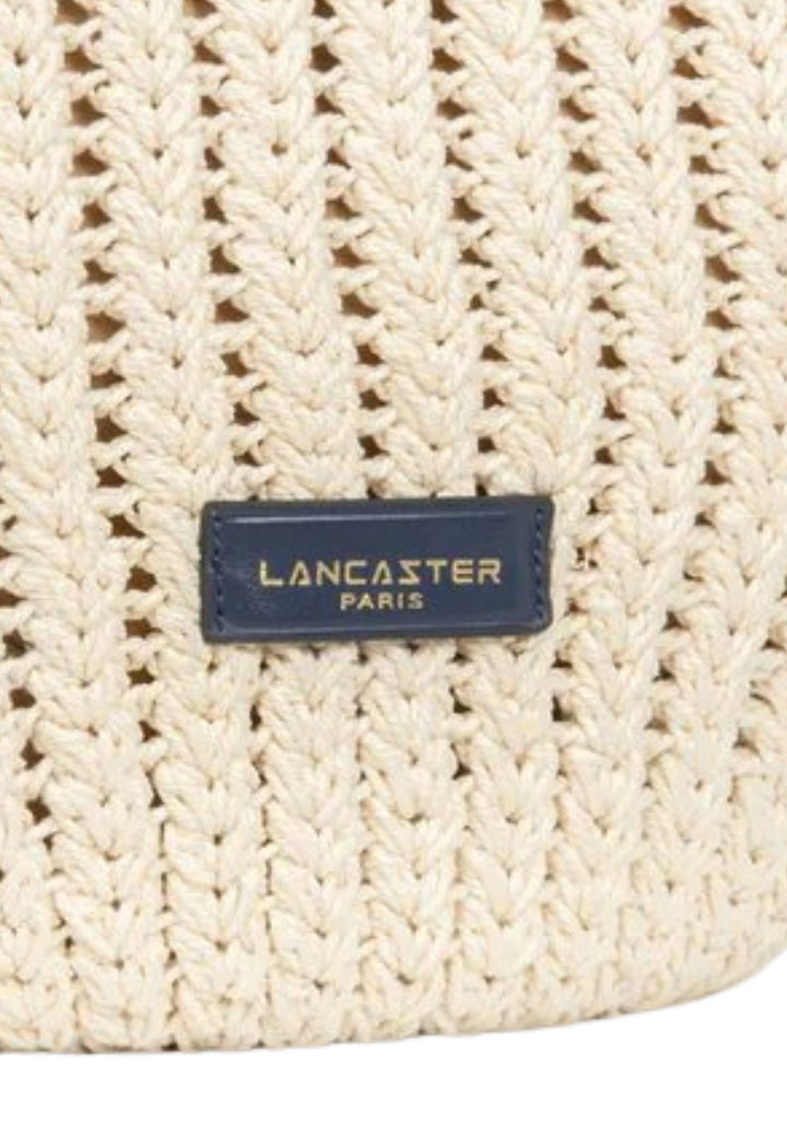 Lancaster Pletená brašna z bavlny a kůže modrá