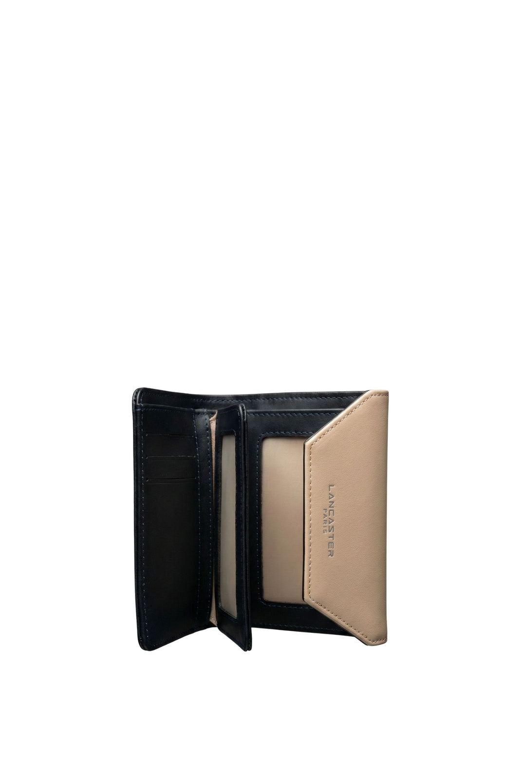 Lancaster Back-to-back Wallet with Flap and Snap Button Smooth Dark Blue - Ecru