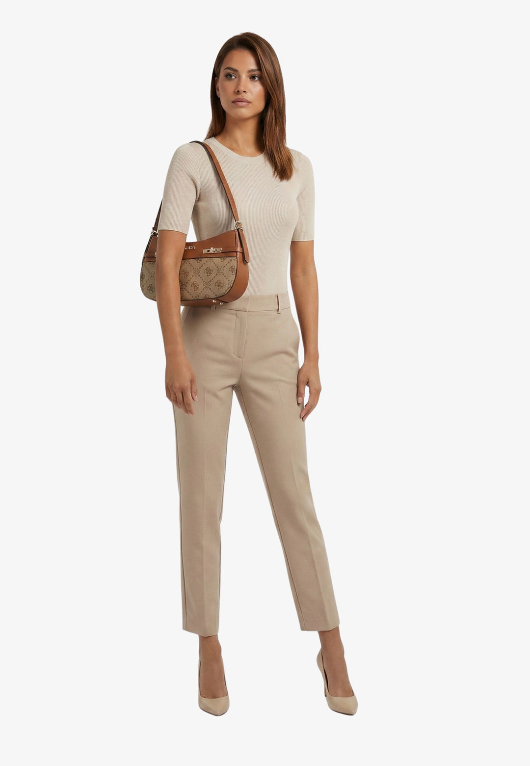 Guess Torba na ramię Melinda Logo Tri Com Latte Logo