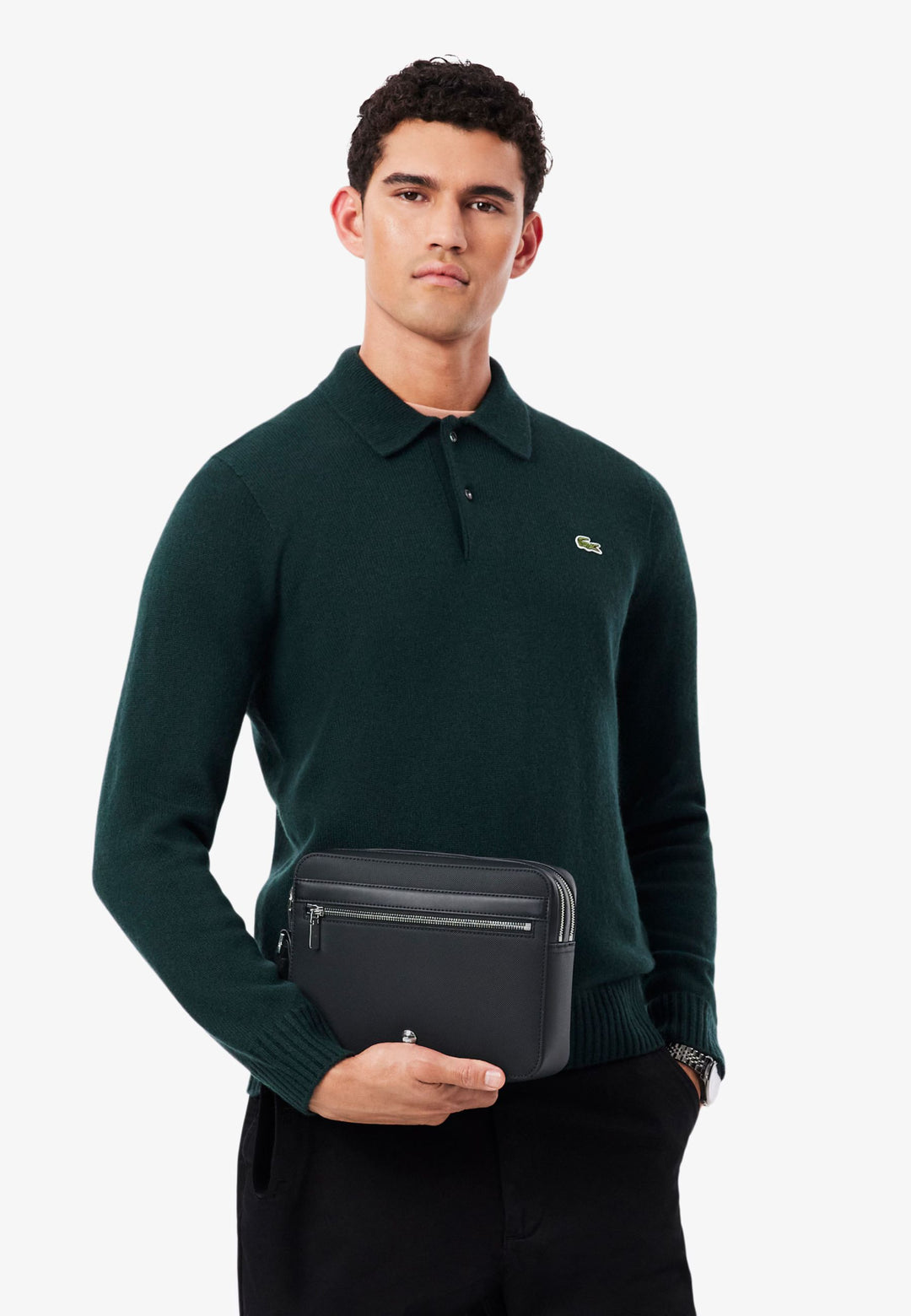 Lacoste Heren Clutch Langon in Petit Piqué Zwart