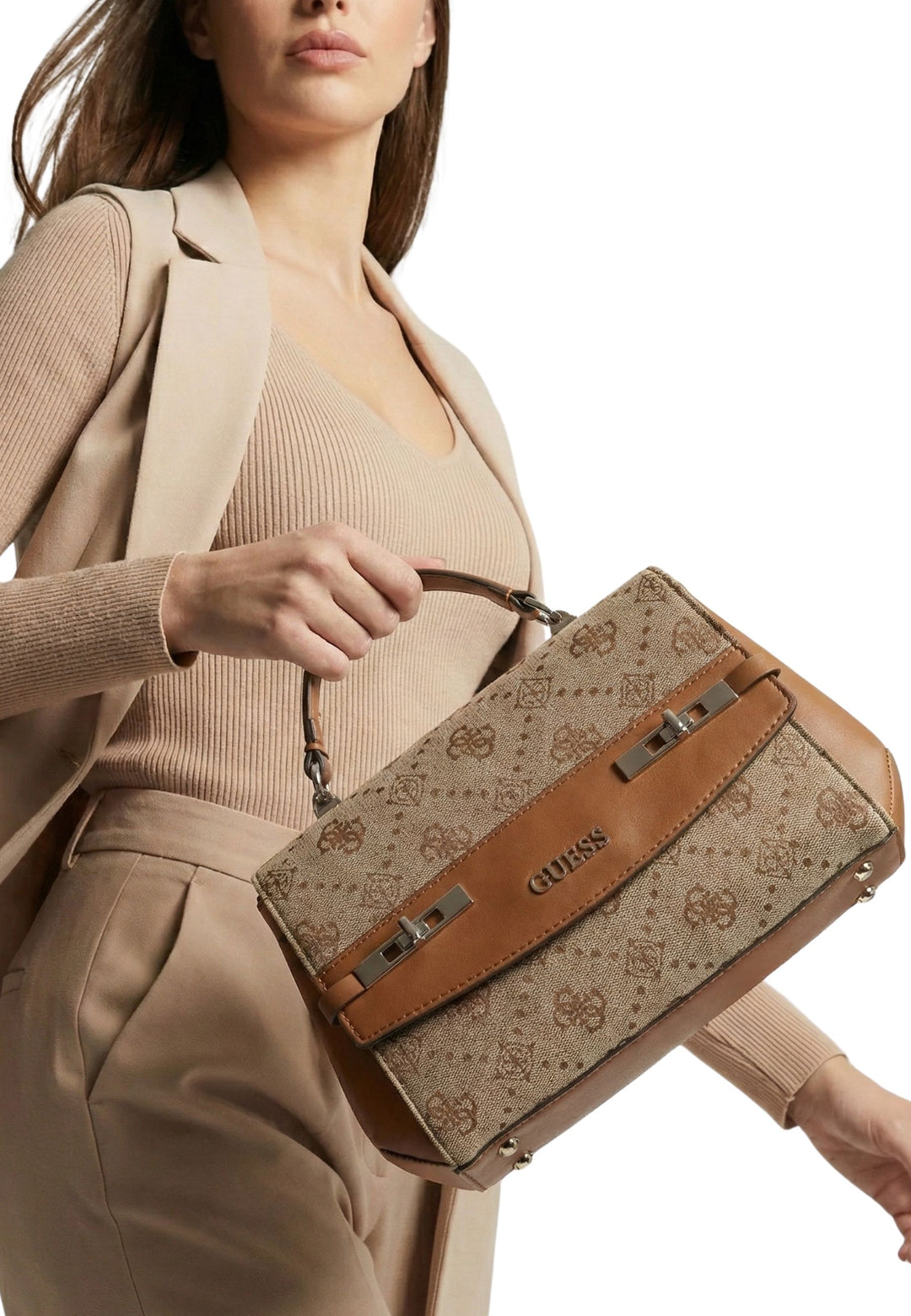 Guess Torba na ramię Melinda Logo Tri Com Latte Logo