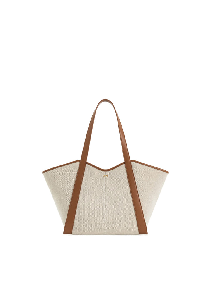 Cabas JW PEI Kiana en toile marron avec anses et bordures en cuir marron — vue de face